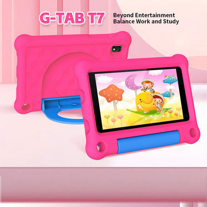 G-tab T7 Kids Tablet  7 Inch 1024&600 IPS Screen  Android 14  1.5GHz Quad-core CPU  4GB RAM 2GB &2GB Expansion 64GB ROM 2.4&5GHz WiFi  3000mAh Battery  2MP&2MP Camera-Pink