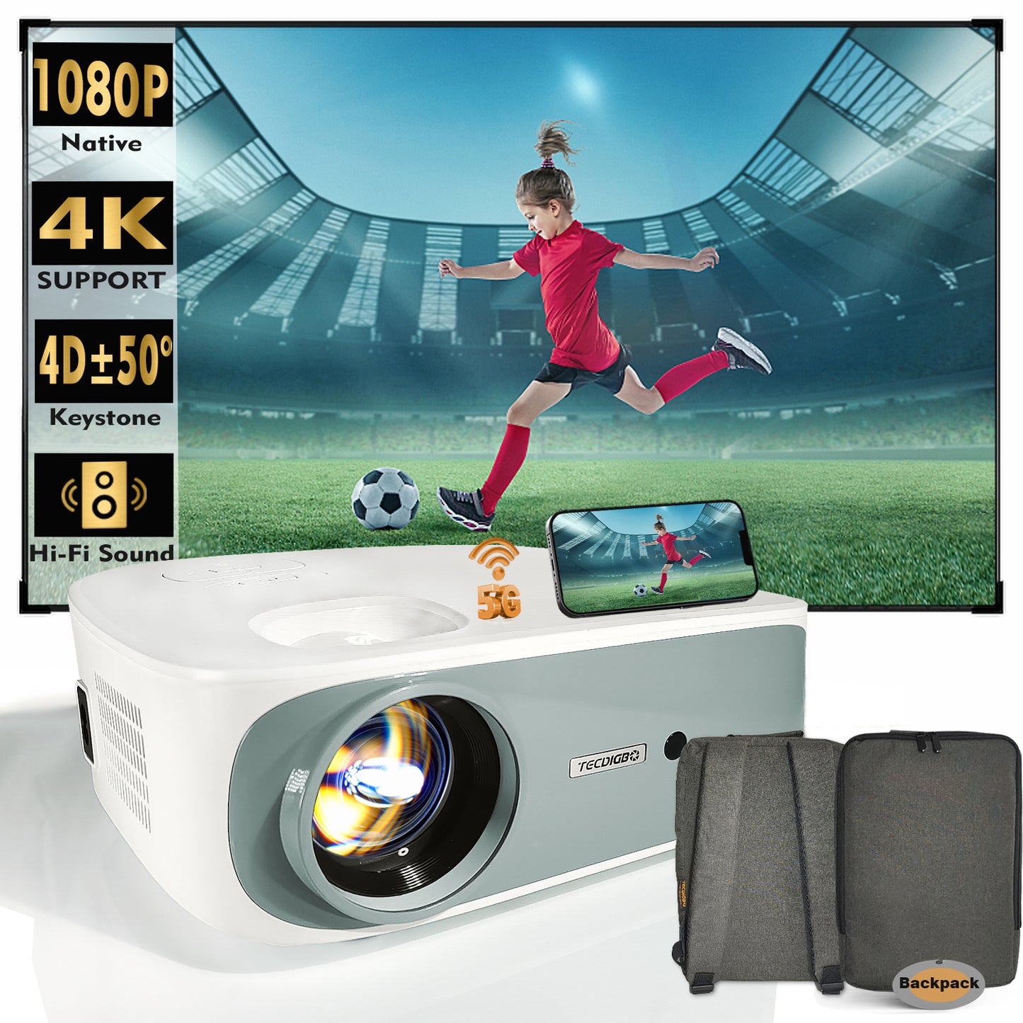 4K True 1080P High-definition Projector C55 White US