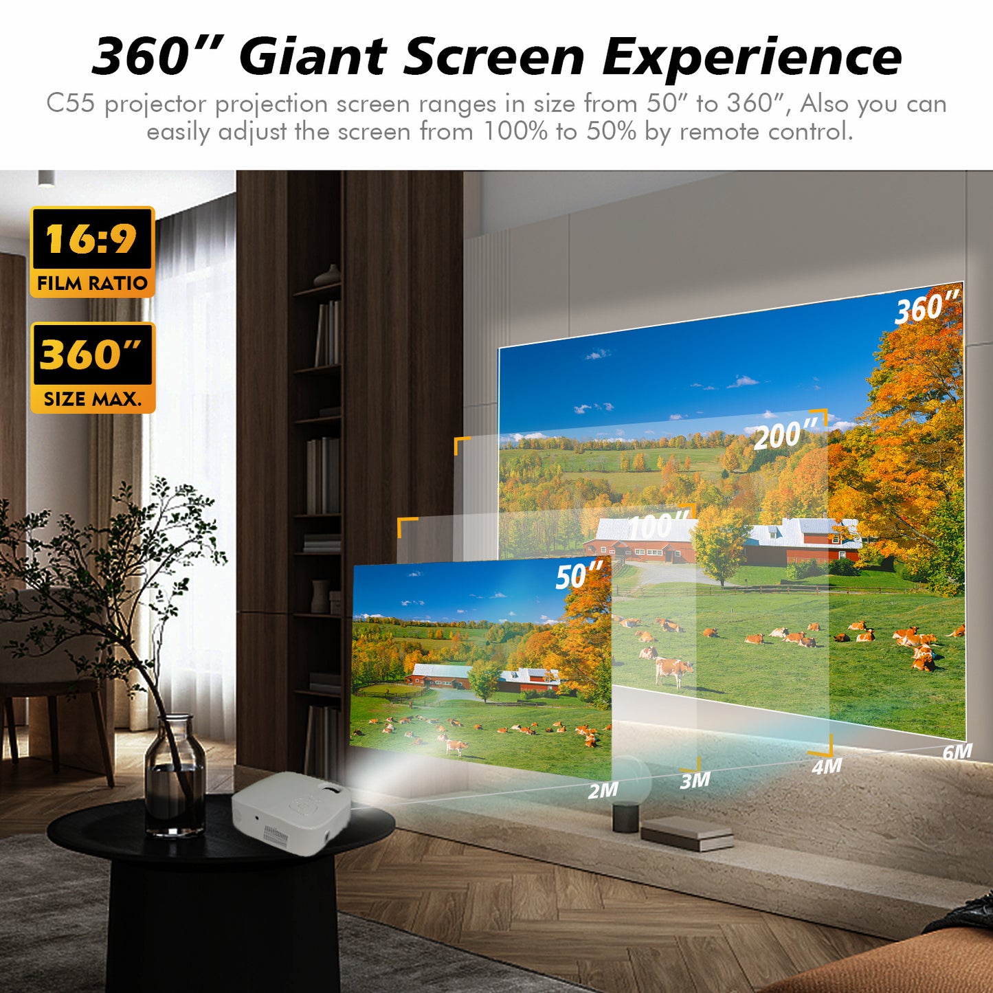 4K True 1080P High-definition Projector C55 White US