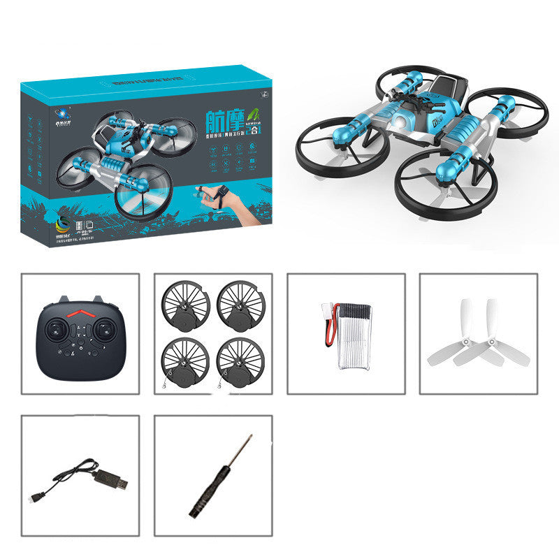 Land And Air Deformed Folding Motorcycle Quadcopter Dual-mode Watch Sensor Remote Control Children's Toys