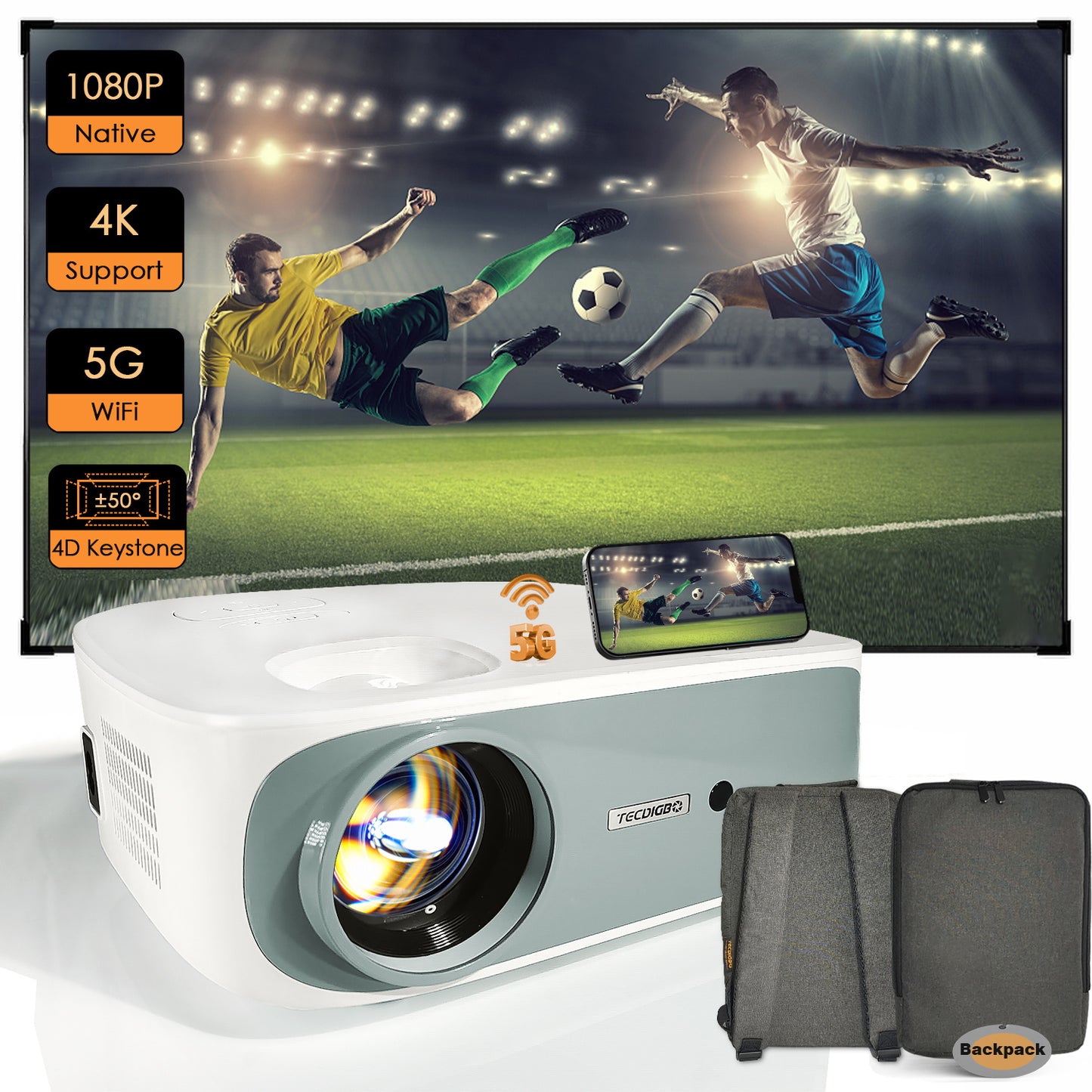 4K True 1080P High-definition Projector C55 White US