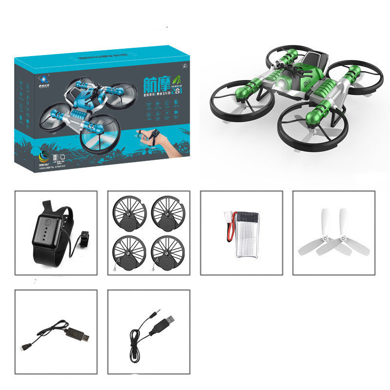 Land And Air Deformed Folding Motorcycle Quadcopter Dual-mode Watch Sensor Remote Control Children's Toys