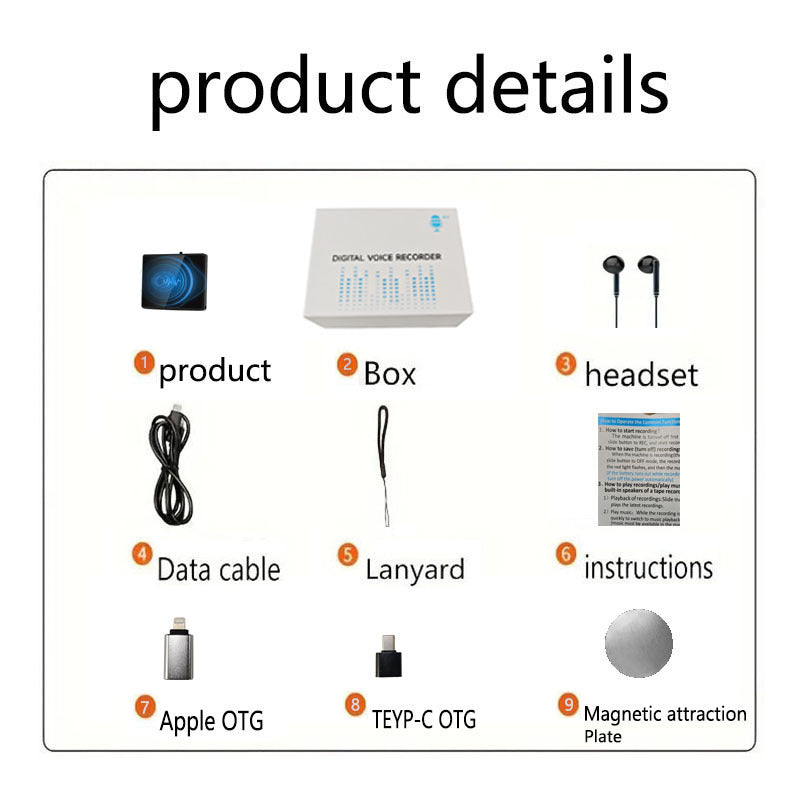 Voice Recorder Ultra-Thin Mini Double-sided Built-in Magnet