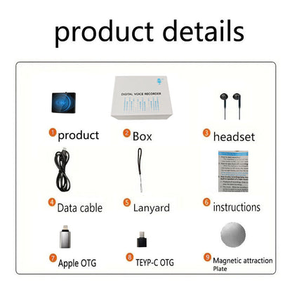 Voice Recorder Ultra-Thin Mini Double-sided Built-in Magnet