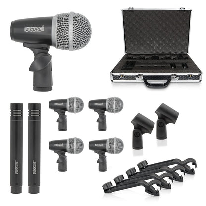 5Core Drum Mic Kit 7 Pcs Kick Basstom Snare Dynamic Mics Instrument Microphone Set BLACK