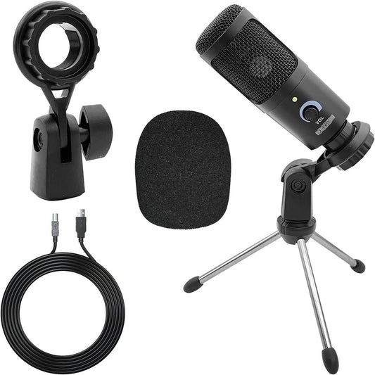 5 Core Recording Microphone Podcast Bundle W Condenser Mic • Desk Stand • Foam Cover • Shock Mount