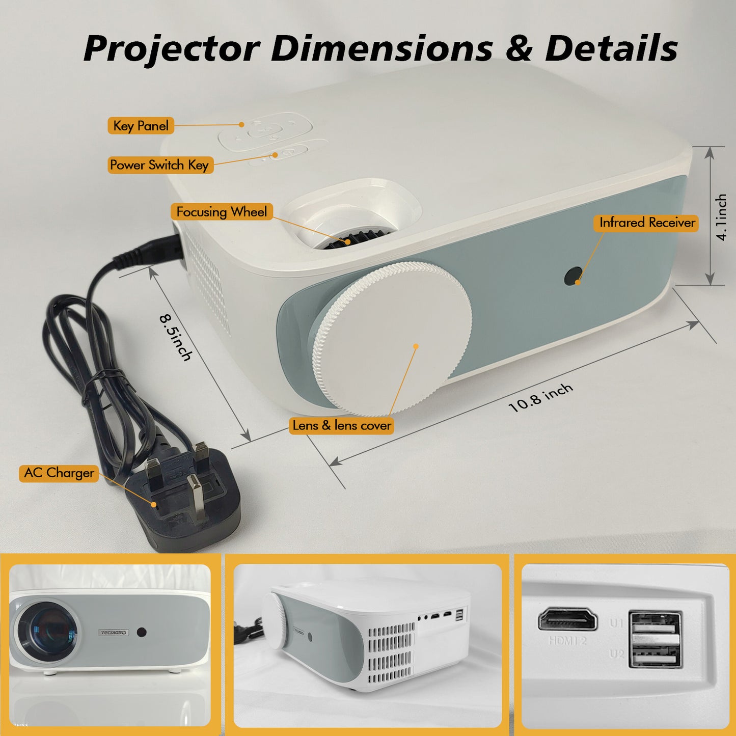 4K True 1080P High-definition Projector C55 White US